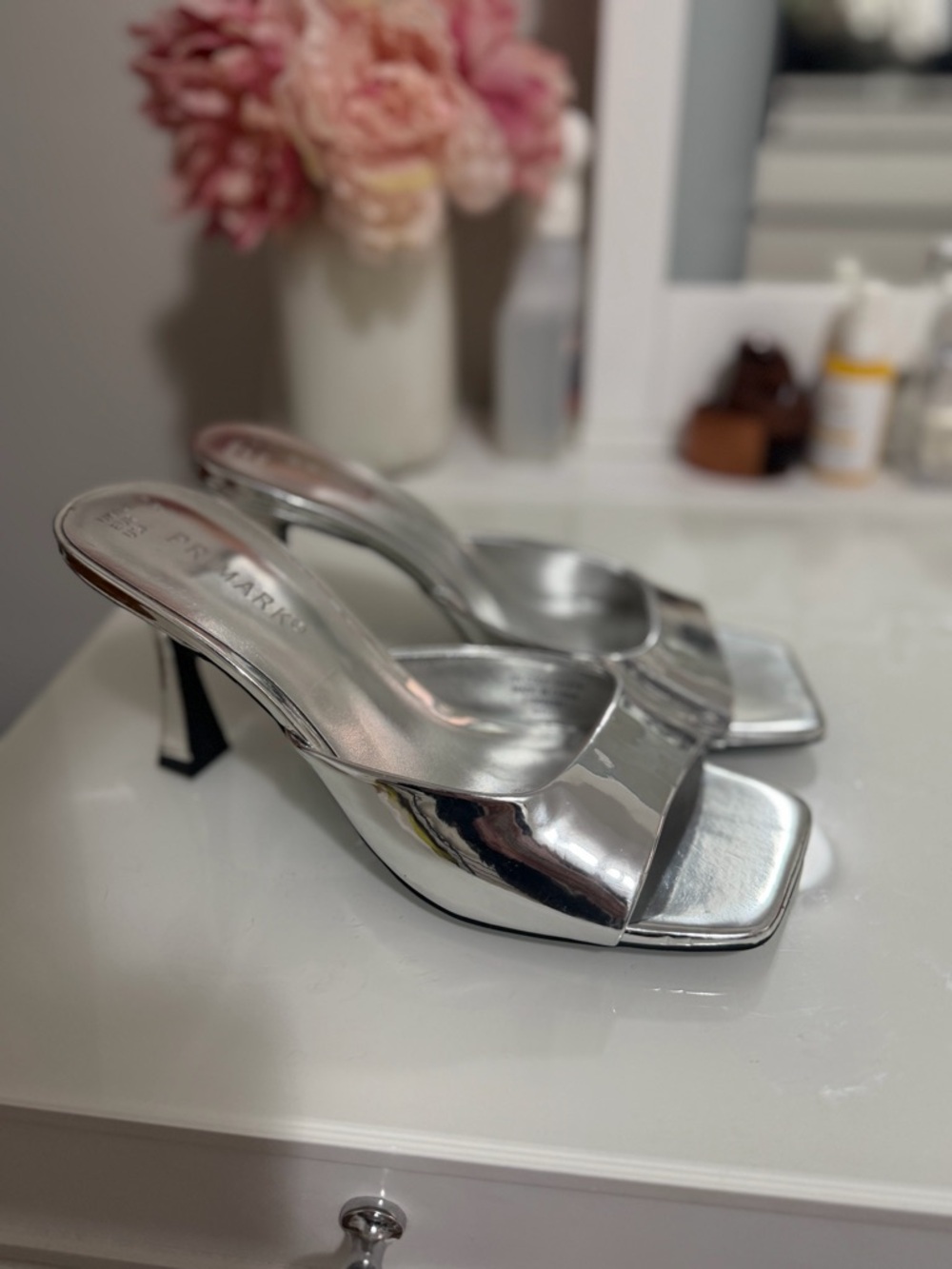 Primark Silver Metallic Heeled Mules